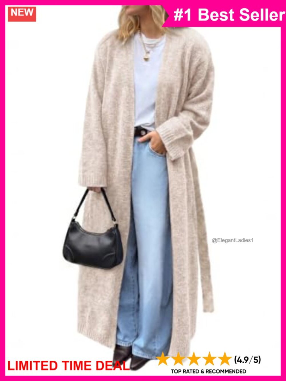 Open Front Long Cardigan Sweater Oversized Belted Knit Coat